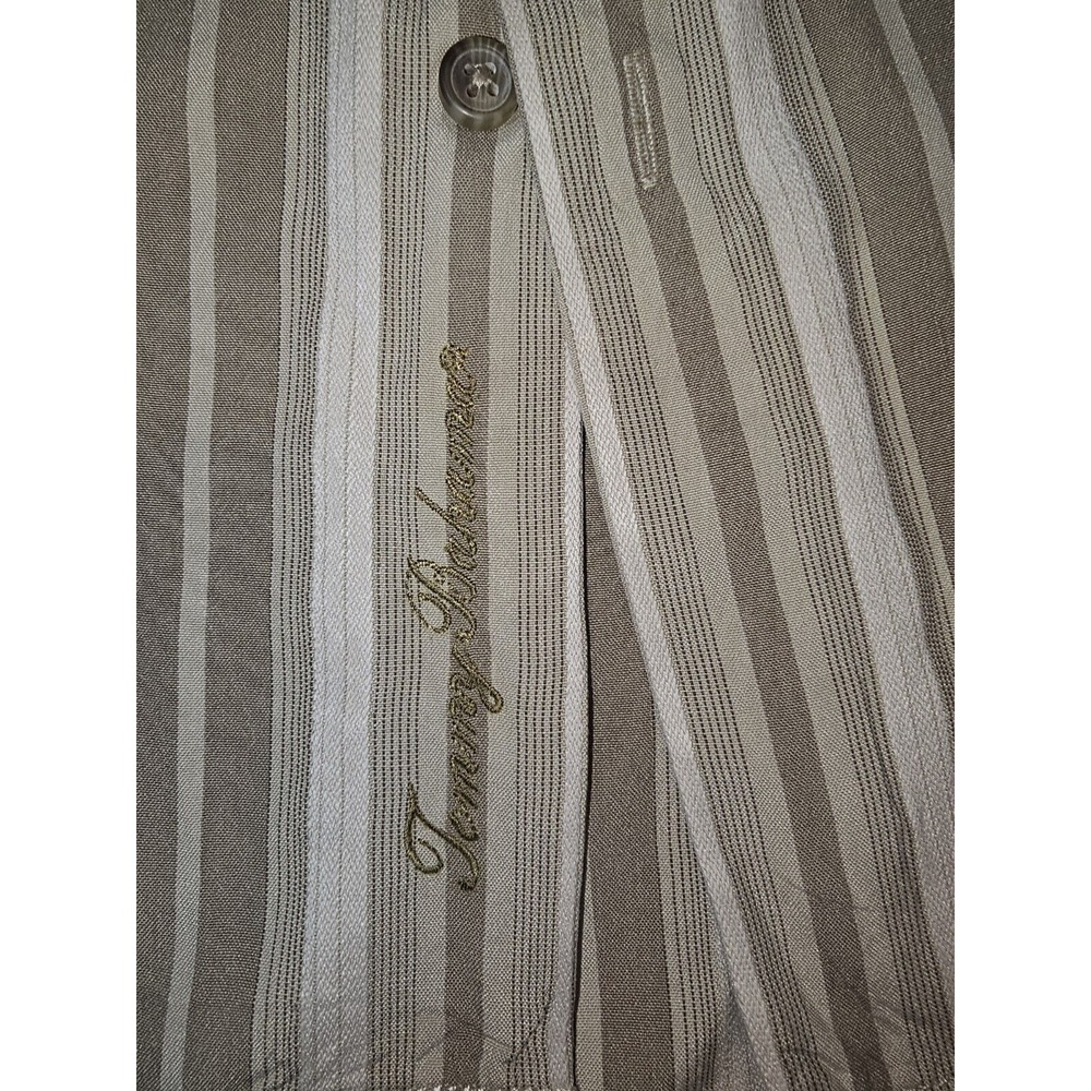 Vintage Tommy Bahama 100% Silk Dress Shirt Men's L Striped Beige Khaki - Picture 4 of 8